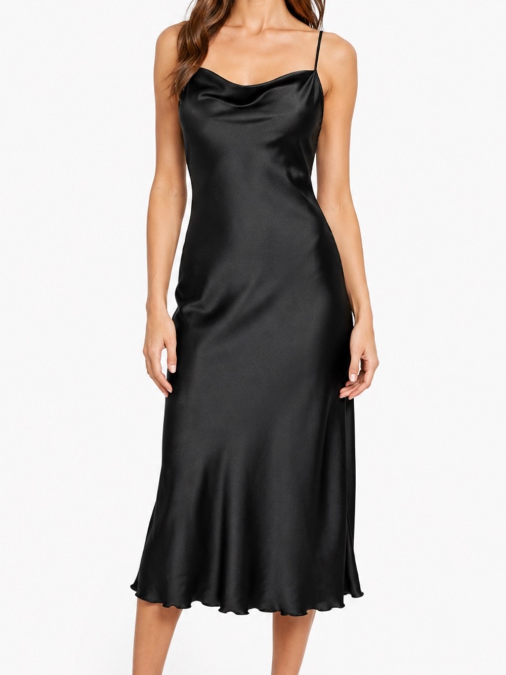 Bebe Crepe Satin Cowl Neck Midi Slip Dress Black Size Medium
